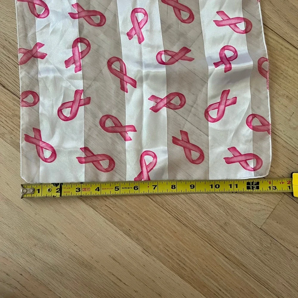 Pink‎ Ribbon Breast Cancer Awareness Scarf Sheer Striped Silk Feel Oblong White